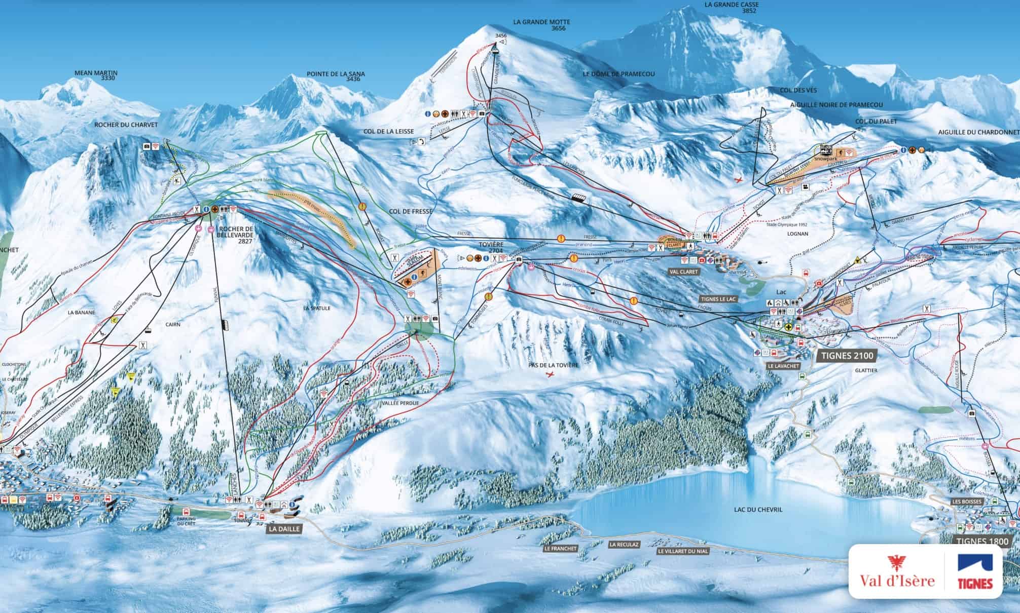 Le plan des pistes de Tignes Val d'Isère